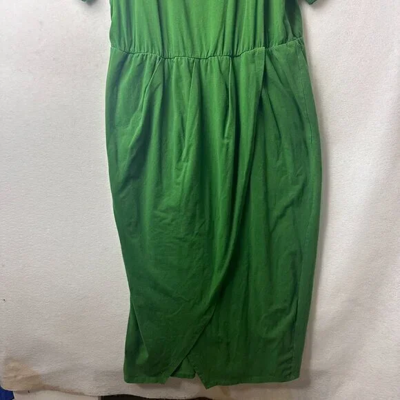ELOQUII dress women 22 maxi faux wrap short sleeve Kelly Green cuffed sleeves - Picture 2 of 6